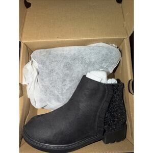 Coutgo Girls Bow Glitter Ankle Boots Side Zipper Low Heel Short Size 10